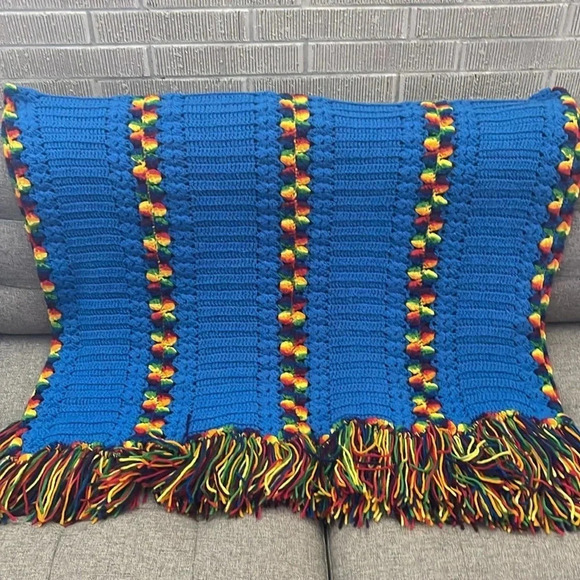 🌈 Vintage Rainbow Afghan Throw 🌈 - Picture 1 of 5
